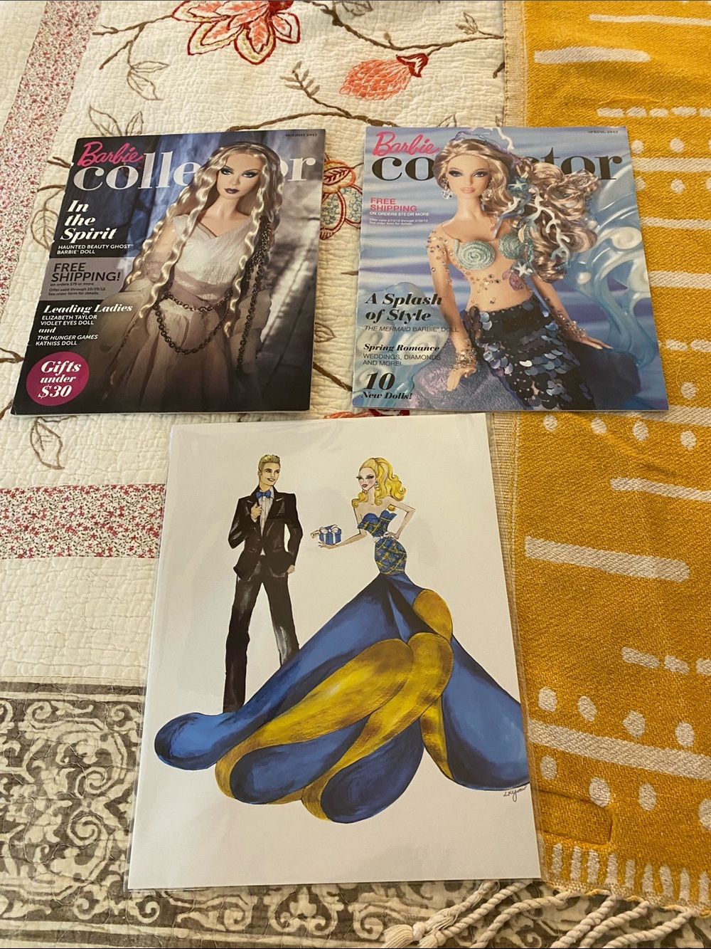 Barbie and Ken Blue and Gold Fashion Illustration Print and catalogs